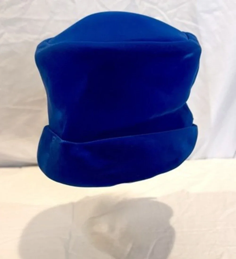 Blue Velvet Cloche Hat Purple Bow Accent Classic Formal Party One Size